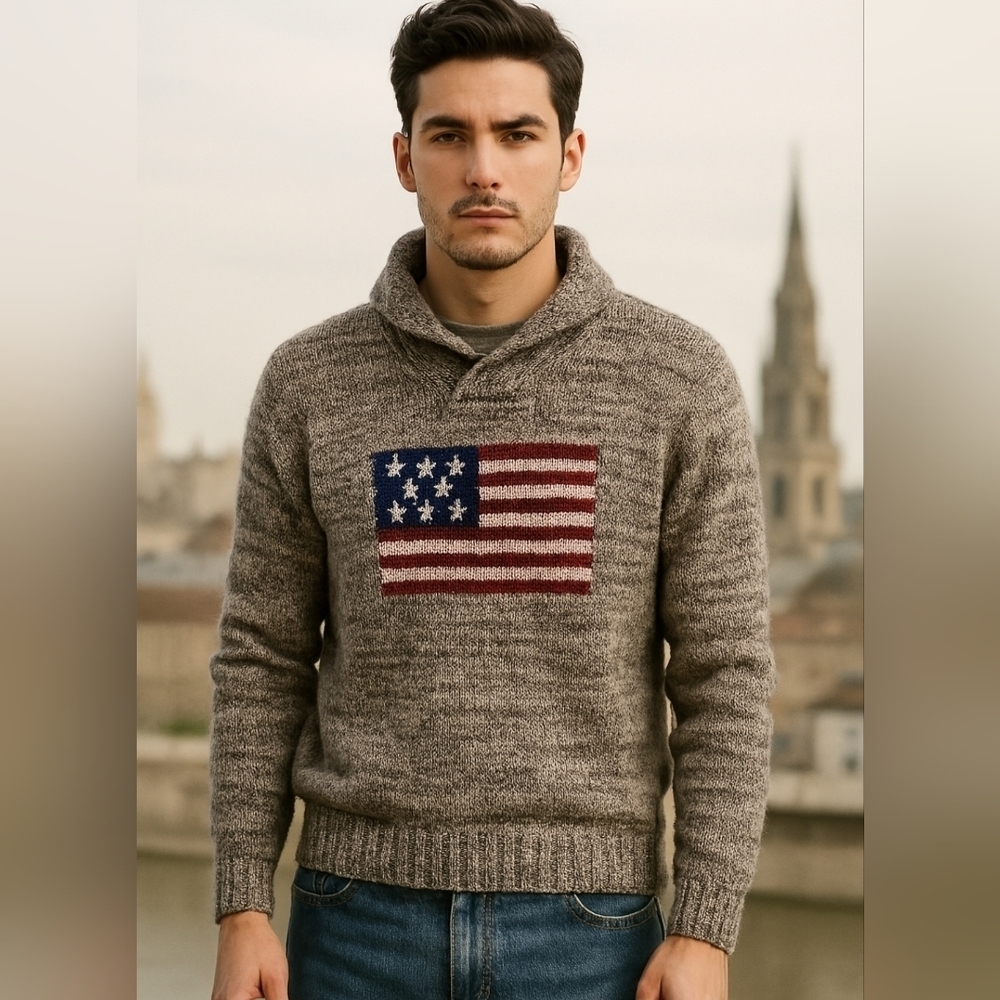 California spirit 1849 American Flag Wool Knit Sweater Size S